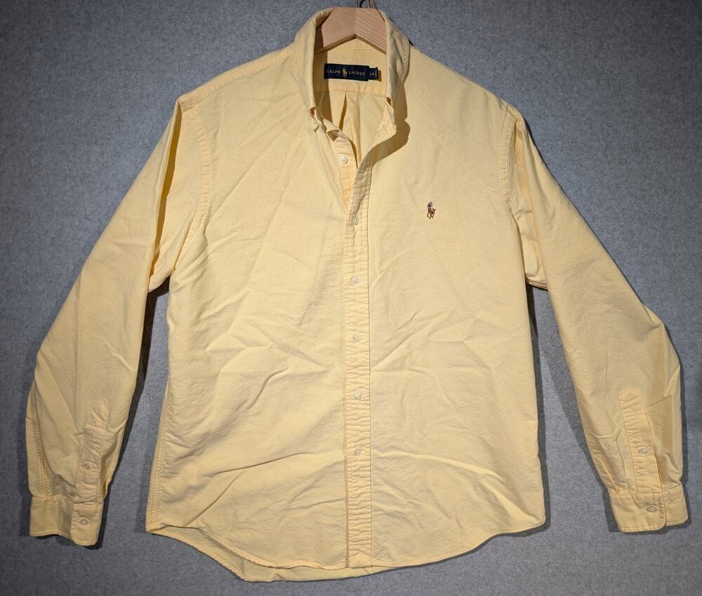 Ralph Lauren Button Down Oxford Yellow Long Sleeve Flesh Pony Mens Large